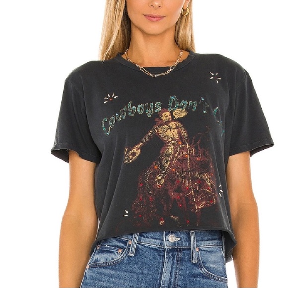 Mother The Rowdy Cutoff Tee in Cowboys Don't Cry - Picture 2 of 7